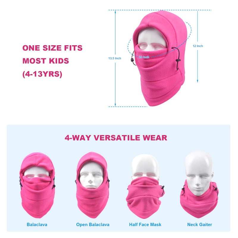 Your Choice Kids Balaclava Ski Mask Cold Winter Face Mask, Rose Red - Image 5